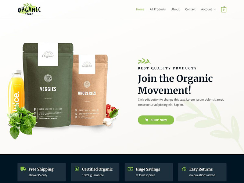 Organic Store – 食品茶饮模板WordPress主题